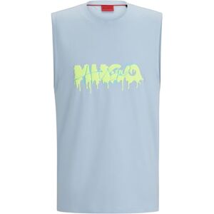 Hugo Boss Mens Dopical Cotton-Jersey Sleeveless T-Shirt with Seasonal Logo Blue