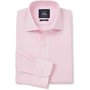 THE SAVILE ROW COMPANY LONDON Men's Slim Fit Cotton Twill Long Sleeve Formal Shirt - Double Cuff - Pale Pink - 17" Collar - Standard