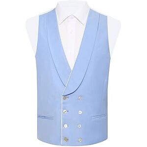 Dobell Mens Sky Blue Twill Morning Suit Waistcoat Regular Fit Double Breasted Shawl Lapel-2XL (50-52in)