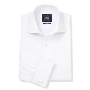 The Savile Row Company London Savile Row Men's Classic Fit Cotton Dobby Formal Shirt - Double Cuff - White - 18.5" Collar - Standard
