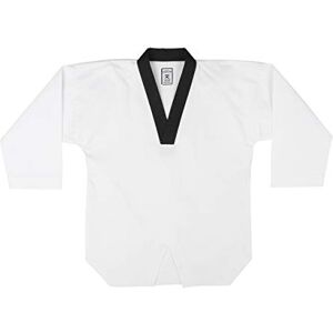 IKKEN Taekwondo Premium Basic Dobok Uniform White & Black (160cm, Black V Neck)