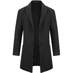 Allthemen Mens Wool Trench Coat Winter Warm Jacket Classic Long Woolen Overcoat Slim Fit Thickened Windbreaker Black M