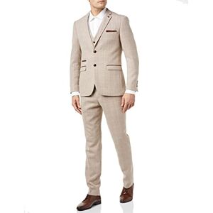 Paul Andrew Mens Check Tweed Beige Brown 3 Piece Suit Wedding Prom Vintage Retro Classic