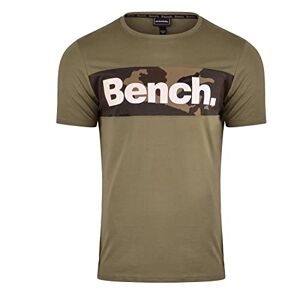 Bench Mens Camo Panel T-Shirt Designer Cotton Jersey Tee Short Sleeve Crew Neck Top Khaki L