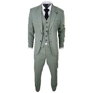Truclothing.Com Mens 3 Piece Suit Sage Green Summer Linen Tailored Fit Wedding Prom Classic - Green 38
