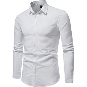 Lhhh Shirts for men adult long sleeve,Men's Casual Solid Shirt Long Sleeve Half Covered Button Turn-Down Collar Tops,Slim Fit Business Casual Cotton Solid Button Down Dress Shirts White