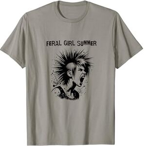 Summer Festival T Fashion Feral Girl Summer Festival Punk Black White T-Shirt