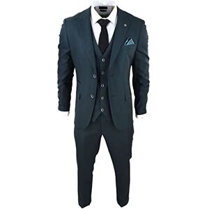 Truclothing.Com Mens Olive Green 3 Piece Suit Prince of Wales Black Check Classic Tailored Fit - Olive 46