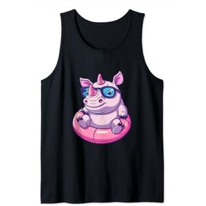 Summer Vacay Animals Inc Cute Rhino On Summer Vacation Comic Tank Top