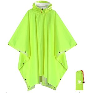 Anyoo Waterproof Rain Poncho Lightweight Reusable Hiking Rain Coat Jacket with Hood for Outdoor Activities,GreenYellow,One Size