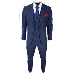 Paul Andrew Mens Navy 3 Piece Suit Tailored Fit Smart Formal Classic Wedding Retro Vintage - Navy 52