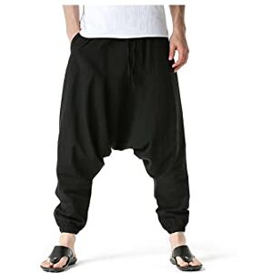 ABNMJKI Casual Pants Men's Sports Casual Pants Cotton Linen Loose Pants Cool Breathable Jogging Sweatpants (Color : Schwarz, Size : (Size) M)