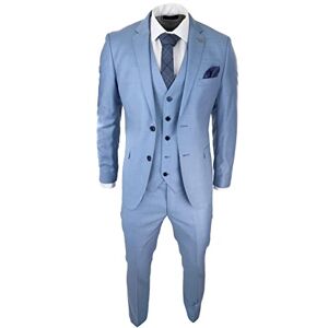 Paul Andrew Mens Light Blue Sky 3 Piece Suit Classic Stitch Wedding Summer Prom Classic - Blue 48