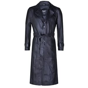Men's Black Leather Classic Full Length Long Trench Coat 2XL