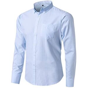 JEETOO Mens Grandad Collar Oxford Shirt Long Sleeve Solid Color (Small, T-Blue)