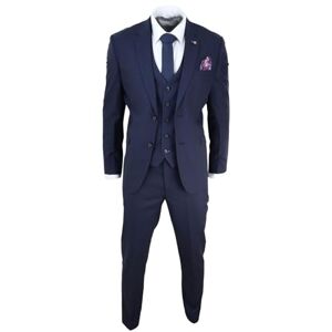 House Of Cavani Mens 3 Piece Suit Navy Tailored Fit Classic Retro Vintage Wedding Prom Office