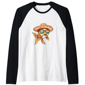 Summer Vacay Style Mood Cute Goldfish With Sombrero Party Vacation Raglan Baseball Tee