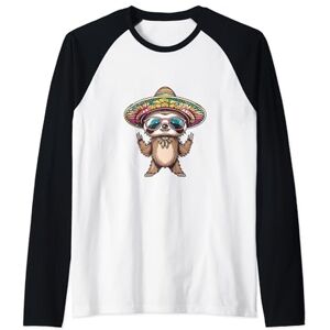 Summer Vacay Style Mood Cute Sloth With Sombrero Party Vacation Raglan Baseball Tee