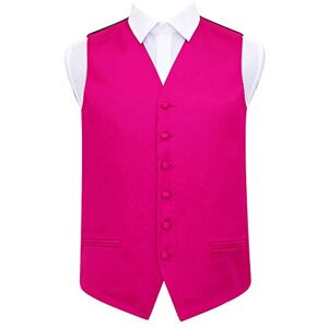 DQT Plain Satin Classic Glossy Wedding Waistcoat Vest Suit for Men - Hot Pink 38