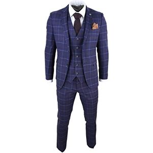 Paul Andrew Mens 3 Piece Blue Suit Herringbone Tweed Check Tailored Fit 1920s Wedding Prom