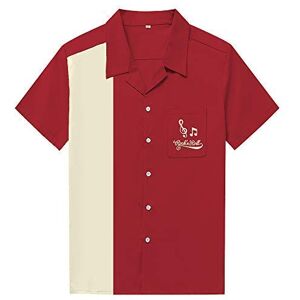 Anchor MSJ Men's 50s Male Clothing Cotton Men Shirts Short Sleeve Vintage Fifties Bowling Casual Button-Down Shirts Red