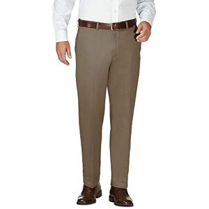 Haggar Men's Work to Weekend Hidden Expandable Waist No Iron Flat Front Pant, Bark, 38W x 29L