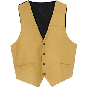 Generisch Men's Retro V-Neck Solid Colour Pocket Leather Vest Jacket Vest Karate Trousers Children, khaki, XXL