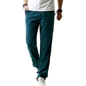 ABNMJKI Casual Pants Men's Pants Casual Linen Breathable Loose Sport Long Pants Solid Color Straight Trouser Pant Work Men Pants Fashion (Color : Blue, Size : Medium)