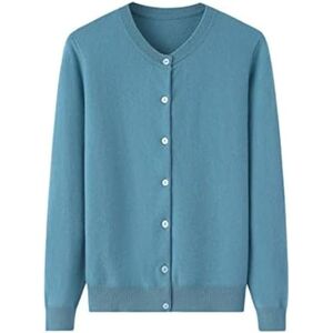 MINUSE Pure Color Single-Breasted Loose Round Neck Cashmere Sweater Cardigan Jacket,Blue,M