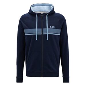 Hugo Boss BOSS Mens Authentic Jacket H Cotton-Terry Zip-up Hoodie with Logo and Stripes Blue