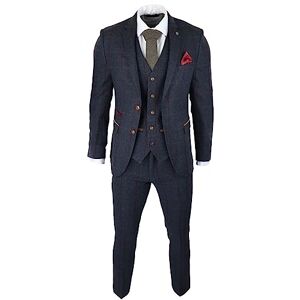 Truclothing.Com Mens Herringbone Tweed 3 Piece Navy Red Check Suit Vintage 1920s Tailored Fit - Navy 36