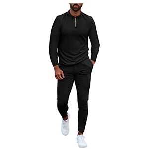 LHHH Track Suit For Men Sports,Mens Autumn Splicing pullover Solid Turndown Sweatshirt Top Pants Sets Sport Suit Tracksuit,Men Clothes 2 Pieses Set with Pocket Black