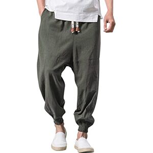 Summer Trousers Men's Baggy Harem Trousers Japanese Plain Casual Trousers Made of Cotton and Linen Loose Casual Home Trousers Long Lightweight Breathable Harem Trousers Oversized M-3XL, Grey (grey 1),