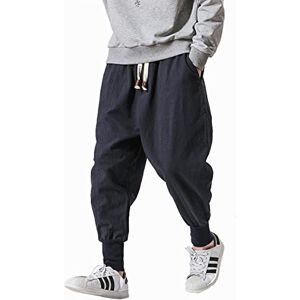 ABNMJKI Casual Pants Streetwear Men Harem Pants Casual Cotton Linen Trouser Man Jogger Pants Baggy Pants Men (Size : Medium)