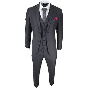 Paul Andrew Mens Dark Grey Charcoal 3 Piece Suit Classic Stitch Wedding Summer Prom Classic - Charcoal 44