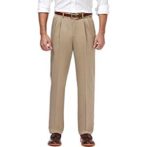 Haggar Men'S Bottoms Haggar Men's, Non-Iron Classic, Expandable Pants, اelerار 0 1 2 3 4 5 6 entityity_7 8_Placeholder_Entity_9_Fit, Stretchy Waist, Pleated Front Casual, Khaki, 38W x 29L