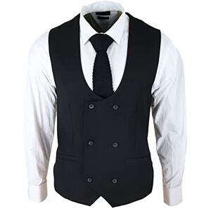 Truclothing.Com Mens Double Breasted Scoop Waistcoat Classic Smart Formal Wedding - Black 34