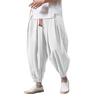 Snakell Men's Harem Pants Comfortable Elastic Waist Pants Solid Color Casual Yoga Hippies Pants Loose Fit Tracksuit Bottoms Running Trousers White