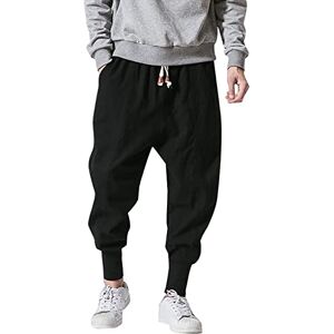 Black Work Pants Men Relaxed Fit Activewear Pants for Mens - Cuffed Tracksuit Trousers Cotton Linen Pants Loose Fit Black Jogging Bottoms Pant Stretch Running Trouser Elasticated Waist Drawstring Trousers Gym Sport Training Pants