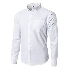 JEETOO Mens Grandad Collar Oxford Shirt Long Sleeve Solid Color (X-Large, T-White)