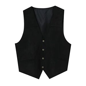Generisch Men's Retro V-Neck Solid Colour Pocket Leather Vest Jacket Vest Karate Trousers Children, black, XXL