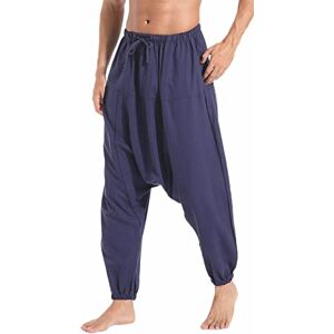 AITFINEISM Men's Hippie Harem Pants Casual Loose Low Crotch Wide Leg Trousers (S, Pure Blue)