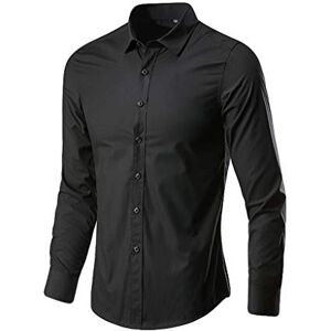 Dbgsdf Shop!Hot Sale!Cheap!Clearance! Szshaoye Men's Fashion Business Leisure Lapel Formal Shirt Long Sleeve Party Dress Shirt for Men Casual Button Tuxedo Shirt Blouse Tropical Shirts Mens Turn Down Collar Slim Fit Top(Black,XXL)