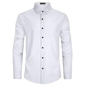 YAOBAOLE Men's Long Sleeve Oxford Shirt Plain Smart Button Down Shirt Business Formal Shirt Regular Fit White M