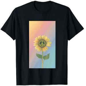 Summer Nature Bohemian Vibrant Colorful 60s 70s Minimalist Sunflower Peace Hippie Retro Vintage T-Shirt