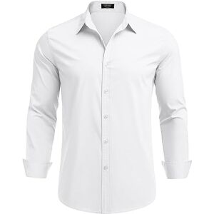 COOFANDY Men's Formal Shirt Long Sleeve Slim Fit Business Casual Shirt Dress Shirts Wrinkle-Free Button Up Shirts White M