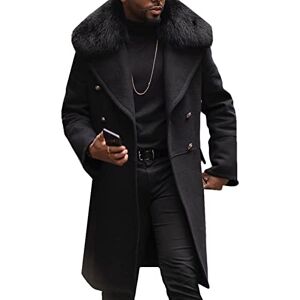 Maiyifu-GJ Mens Wool Blend Double Breasted Overcoat Winter Slim Fit Long Trench Coat Classic Lightweight Business Pea Jacket, A1-black, XL