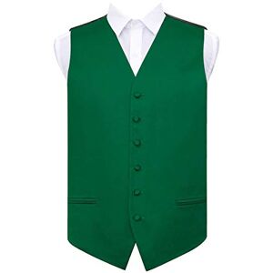 DQT Plain Satin Classic Glossy Wedding Waistcoat Vest Suit for Men - Emerald Green 50