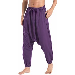 AITFINEISM Men's Hippie Harem Pants Casual Loose Low Crotch Wide Leg Trousers (5XL, Purple)