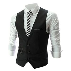 Duohropke Casual Men's Waistcoat Wedding Suit Vest Men's Business Leisure Wedding Vest V-Neck Sleeveless Slim Jacket Vest, black, M